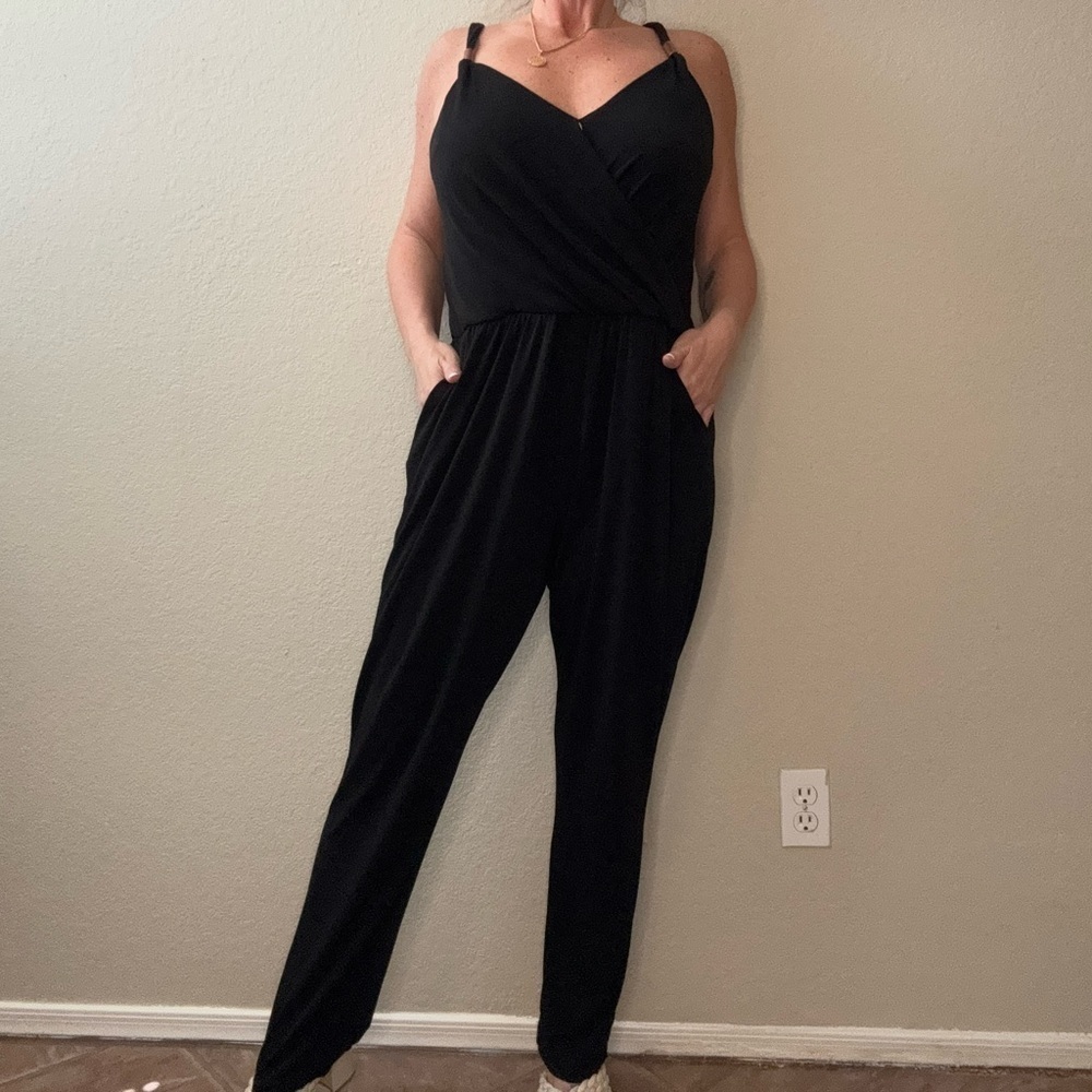 Jennifer Lopez Black Straight Leg Jumpsuit | L